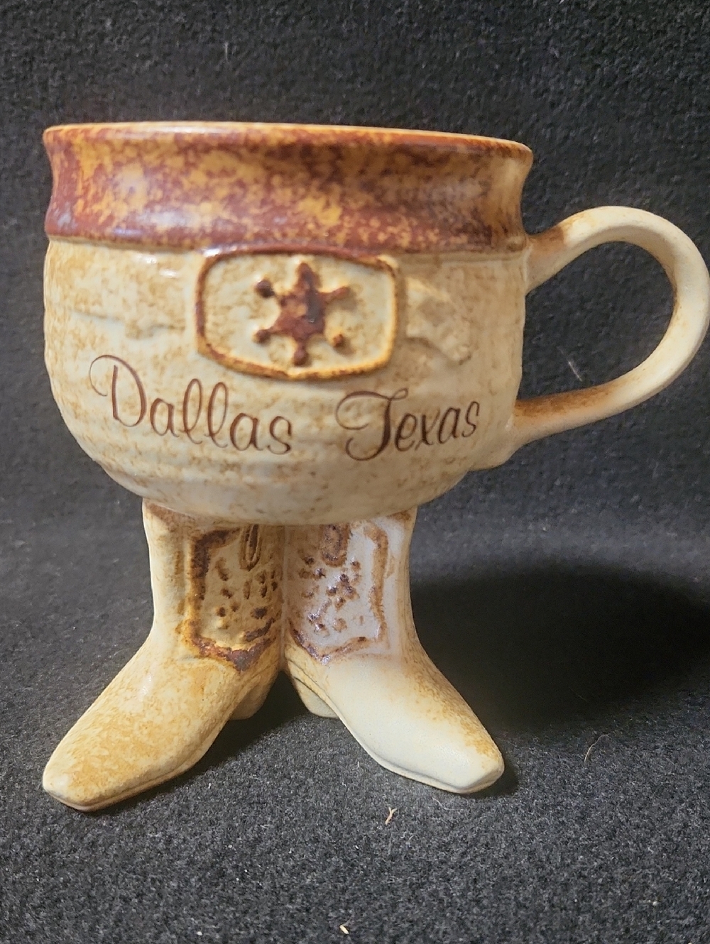 Dallas Texas Cowboy Boot Mug - Rustic Brown and Cream